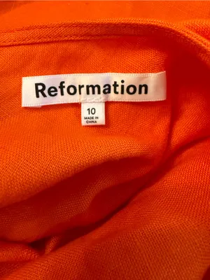Reformation Midi Cassette 100% Linen Open Back Dress – Flame Orange Size 10 thumbnail 3