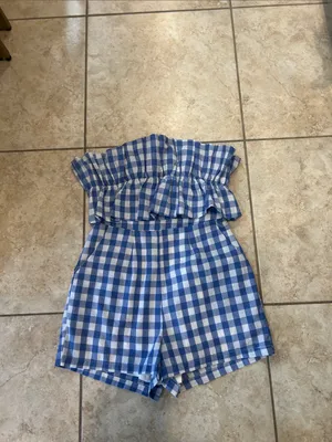 EUC Entro Blue White Gingham Shorts Romper Small thumbnail 3