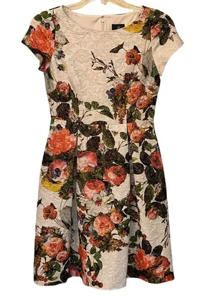 Adrianna Papell Floral Matelassé Fit & Flare‎ Dress SZ 4 Formal Wedding Cocktail thumbnail 1
