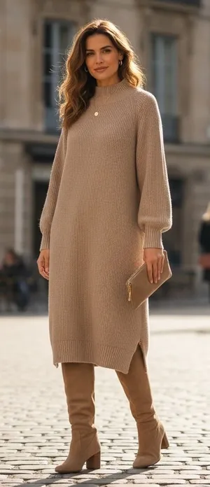 Petal‎ + Pup Beige Knit Midi Sweater Dress Girly Classic Comfy Sz 4 thumbnail 1