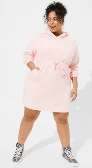 Torrid Light Pink Fleece Hoodie Dress Mini Drawstring Waist Size 2 (2X) thumbnail 1