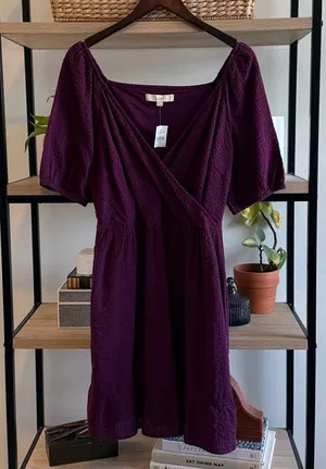 NWT Ann Taylor Loft 100% Cotton Wrap Bodice Textured Summer Dress, 12 thumbnail 1