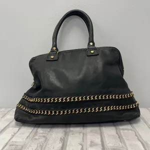 Tory Burch Top Handle Satchel in Black Leather w/ Gold-tone Chain - Preowned thumbnail 3