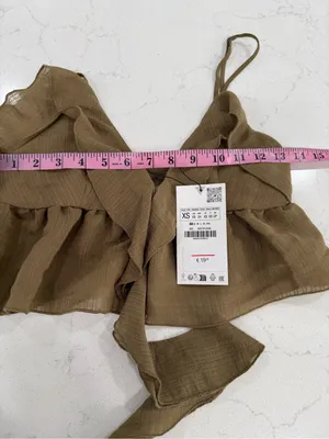 Zara Olive Ruffle Tie-Front Camisole Top thumbnail 7