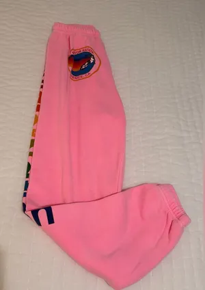 Aviator Nation Pink Sweatpants with logo down side thumbnail 1