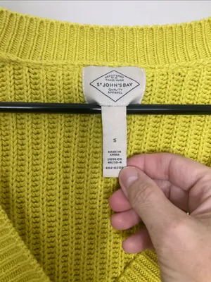 St. John's Bay Neon Yellow Cable Knit V-Neck Cardigan S thumbnail 2