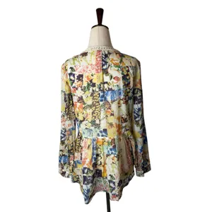 Maeve Abella Blouse Women 0 Ivory Floral Patchwork Pin Tuck Cotton Top Boho thumbnail 5