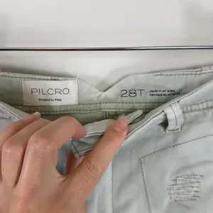 Pilcro Hyphen Patchwork Distressed Barrel‎ Chino Pants in Muted Khaki Sz 28 Tall thumbnail 5