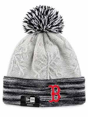 New Era Women’s Boston Red Sox Snow Crown Redux Knit Pom Beanie Hat Gray Black thumbnail 2