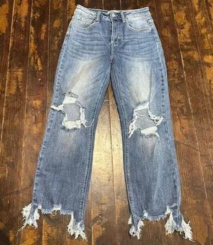 Risen distressed wide leg destroyed 5/27 boutique jeans thumbnail 1
