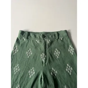 Zara Embroidered Trousers Size M High Waist Green Cropped Wide Leg thumbnail 4