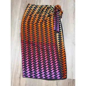 Zara Geometric Print Beaded Trim Sarong Wrap Maxi Skirt Multicolor Womens Med thumbnail 6