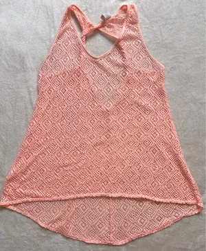 Womens Peach Bathing Suit Cover - Mesh Design Twist Keyhole Swim Cover Up thumbnail 2