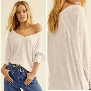 Free People Santa Clara Thermal Henley Womens Medium Alabaster NWT thumbnail 2