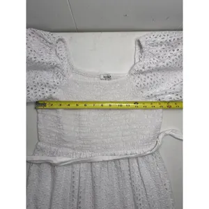 Kensie White Eyelet Midi Dress Smocked Feminine Romantic Puffy Sleeve Size 14 thumbnail 4