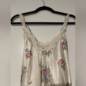 Vintage Floral Satin Slip Nightgown Lingerie Cottagecore pearl dangle midi dress thumbnail 8