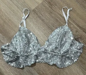 NWOT small unpadded sparkly bathing suit top Silver thumbnail 1