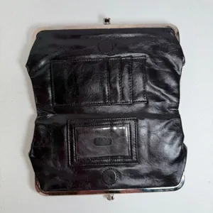 Kiss Lock Lauren Clutch Wallet Double Frame Black Vegan Faux Leather Iconic thumbnail 6