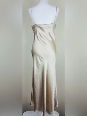 Zara champagne colored satin slip dress with side slit and button detail. Est S thumbnail 4