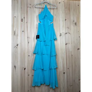 NWT Lulus Tier and Now Blue Tie-Back Tiered Maxi Dress Dance Gala Wedding Sz S thumbnail 5
