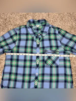 Aerie Plaid Flannel Long Sleeve Button Up Shirt Blue Green Small S Colorful thumbnail 6