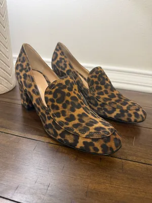 Gianvito Rossi Leopard Print Suede Block Heel Loafer Pumps Size 38 thumbnail 3