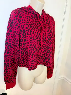NWT True Religion Red Leopard Print Cropped Hoodie Size Small thumbnail 3