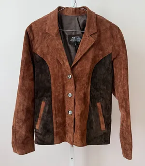 Macy Leather Clothes sz S Vintage Suede Colorblock Western Jacket Brown‎ Hippie thumbnail 1