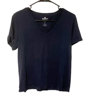 BOMBAS Dark Blue V Neck Cotton Short Sleeve T-shirt‎ Women’s Size Large thumbnail 1