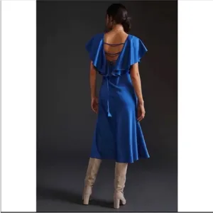 ANTHROPOLOGIE Sachin & Babi Ruffled Maxi Dress V-Neck Flutter Sleeves Blue 8 thumbnail 3