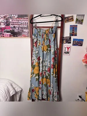 Reformation Enya Floral Ruffle Light Blue Midi Dress thumbnail 7