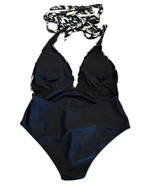 Women’s New Cupshe black white print halter tie one piece swimsuit size xl thumbnail 5
