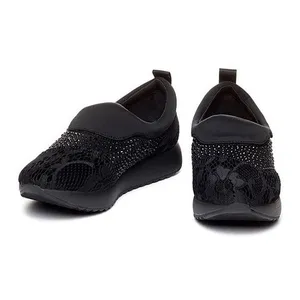 Yellow Box Womens 7.5 Liam Slip On Sneakers‎ Black Lace Rhinestone NIB thumbnail 7