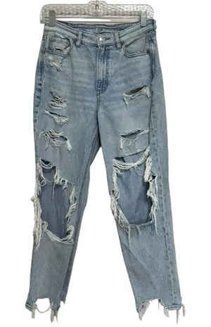 American Eagle Destroyed Light Wash Mom Jean Comfort Stretch Waist - Size 6 thumbnail 1