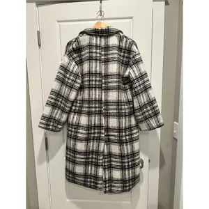 Princess Polly Eleri Plaid‎ Coat Gray White Checkered Longline Jacket XS/S thumbnail 4