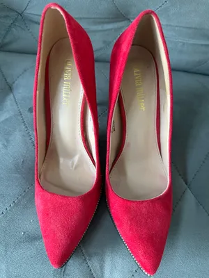 Olivia Miller Red Suede Pointed Toe Stilletos thumbnail 2