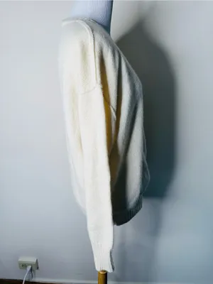 James Perse Cream Cashmere Faux Wrap Sweater thumbnail 5
