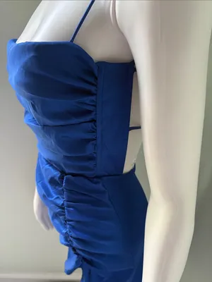 Lucy in the Sky Norma Taffeta Ruched Backless Mini Dress Cobalt Blue Women Small thumbnail 6