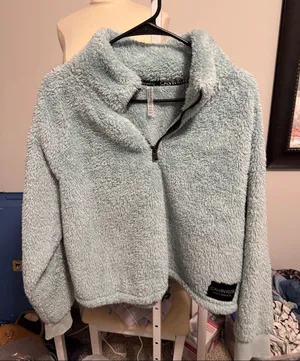 Calvin Klein Plush Half-Zip Teddy Jacket in Pale Blue thumbnail 1