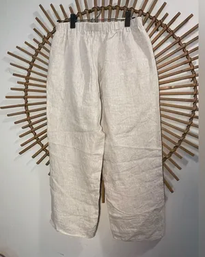 Grade & Gather Women’s Beige Linen Cropped Pants w Side Slit LNC Coastal Ltwght thumbnail 10