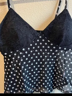 Good day projects‎ Black Polka Dot Lace femine dainty top size large thumbnail 4