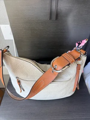 Coach Leather Hobo Bag with Tan Strap and White Body thumbnail 9