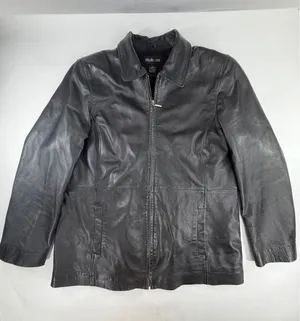 Style & Co Womens Black Genuine Leather Full Zip Jacket Size L WPL 8046 thumbnail 1