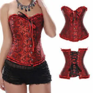 -443 Women's Red‎ Floral Strapless Lace Up Corset Bustier Valentine’s - Medium thumbnail 2