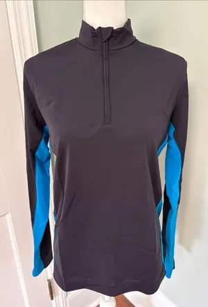 Lands'‎ End Navy & Blue Quarter-Zip Athletic Rash Guard Long-Sleeve Top Medium thumbnail 1