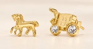 Coach Horse & Carriage Crystal Stud Earrings 14K Gold-Plated Brass NWT thumbnail 1
