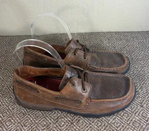 Twisted X Driving Moccasin Womens 7.5M Brown Lace Up Boat Bomber Shoes Boho thumbnail 1