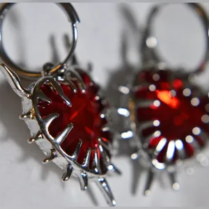 Silver and Red Heart Earrings goth tattoo flame flaming witchy drop cute gift thumbnail 4