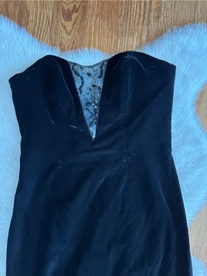 Vintage Black Strapless Velvet Deep Lace Sequin V-Neck Cocktail Dress thumbnail 4