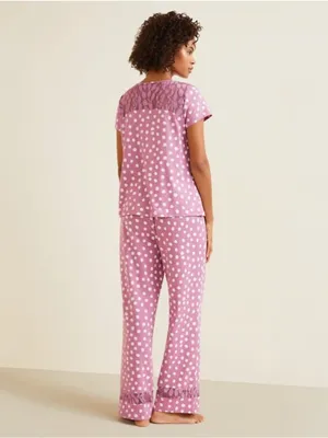 Garnet Hill Green Cotton Polka Dot Pajama Set Pink White Size Medium thumbnail 2